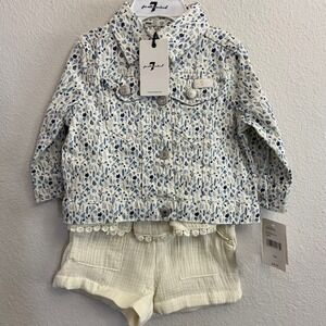 7 For All Mankind Baby Floral Jacket/Shirt/Shorts‎ Set 12M Marshmallow Crème NEW